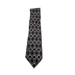 Fenzia Vintage Men's Silk Tie‎ Made in Italy Geometric 60"  Black Gold Blue